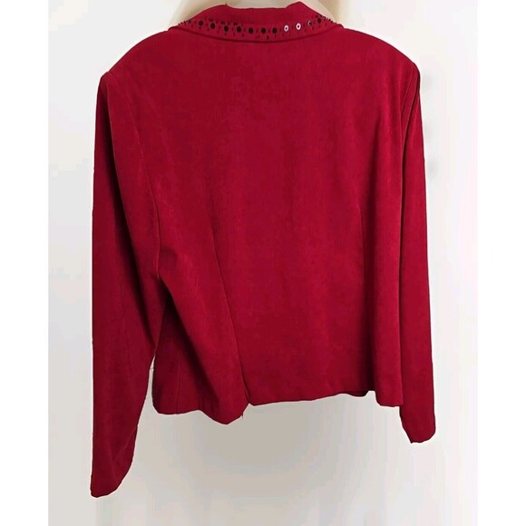 KS Collection Women’s Size 14 Cherry Velour Jacket Beaded Accents Button Front - Picture 2 of 8